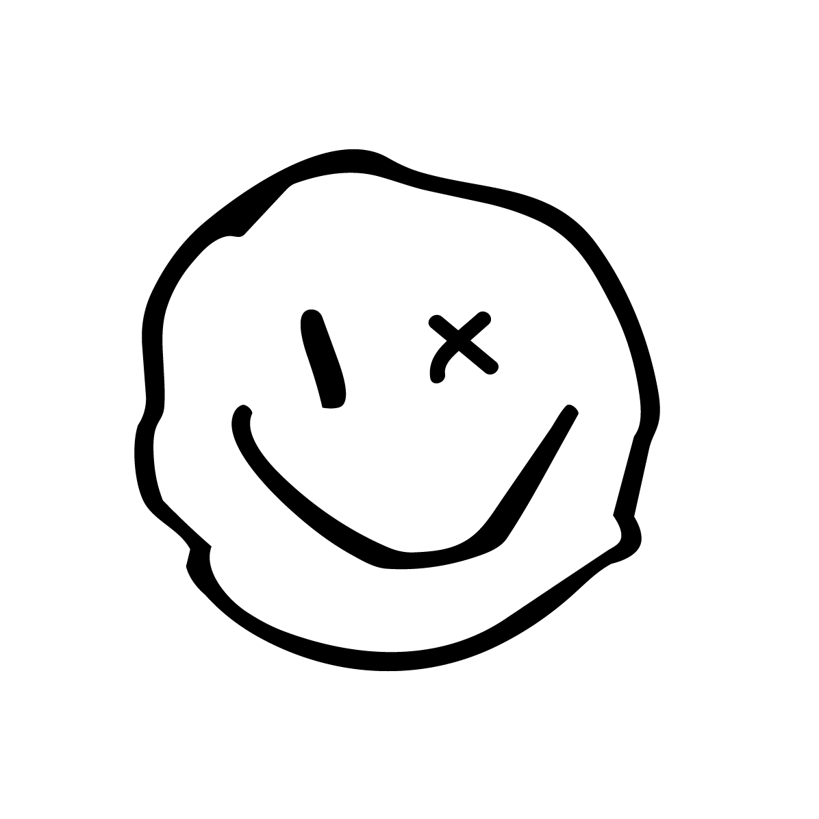 doodle of slightly wilted happy face with a black eye